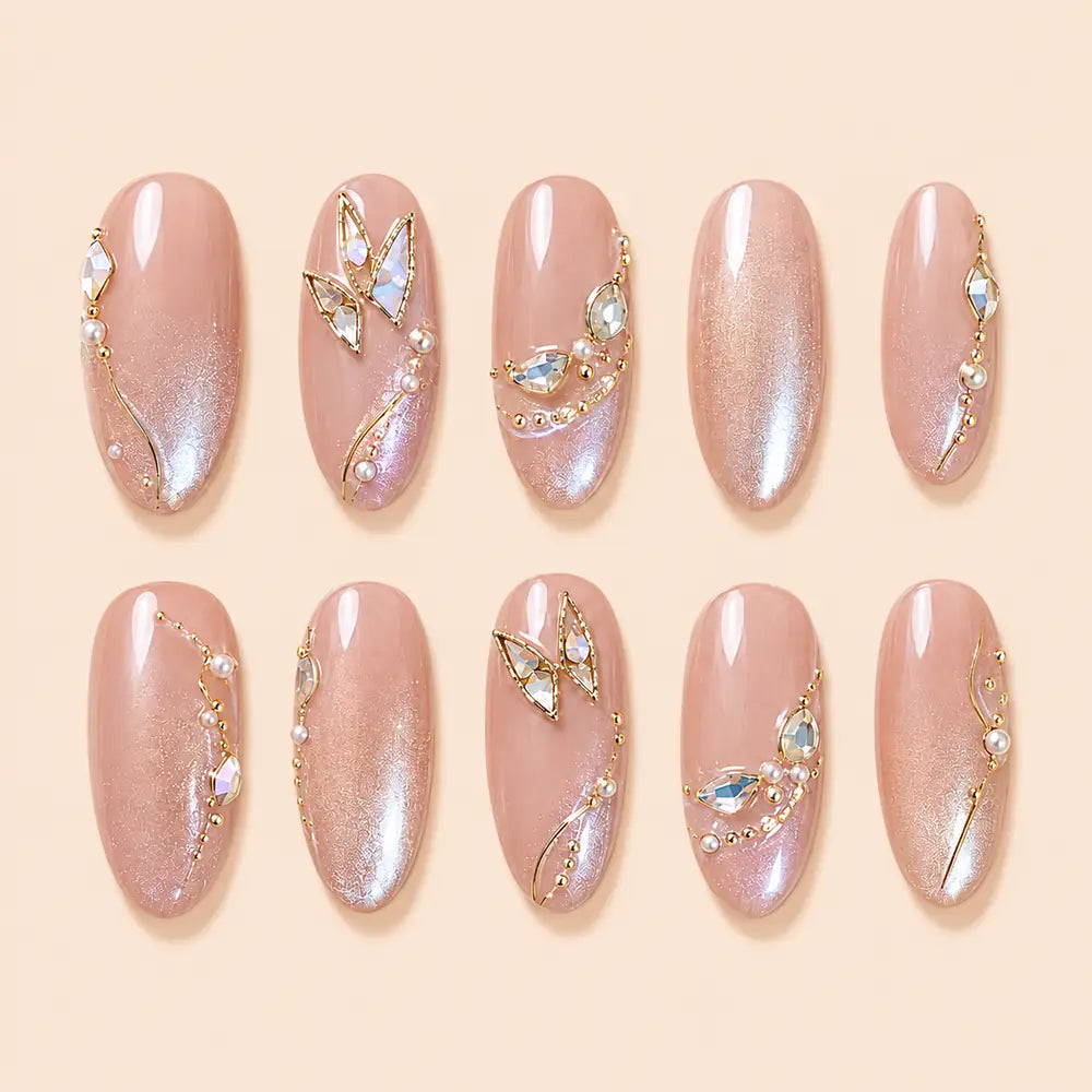 Blush Crystal Butterfly Press On Nails — image 1