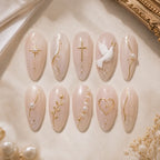 Blush Dove and Gold Cross Glitter Press On Nails — image 2