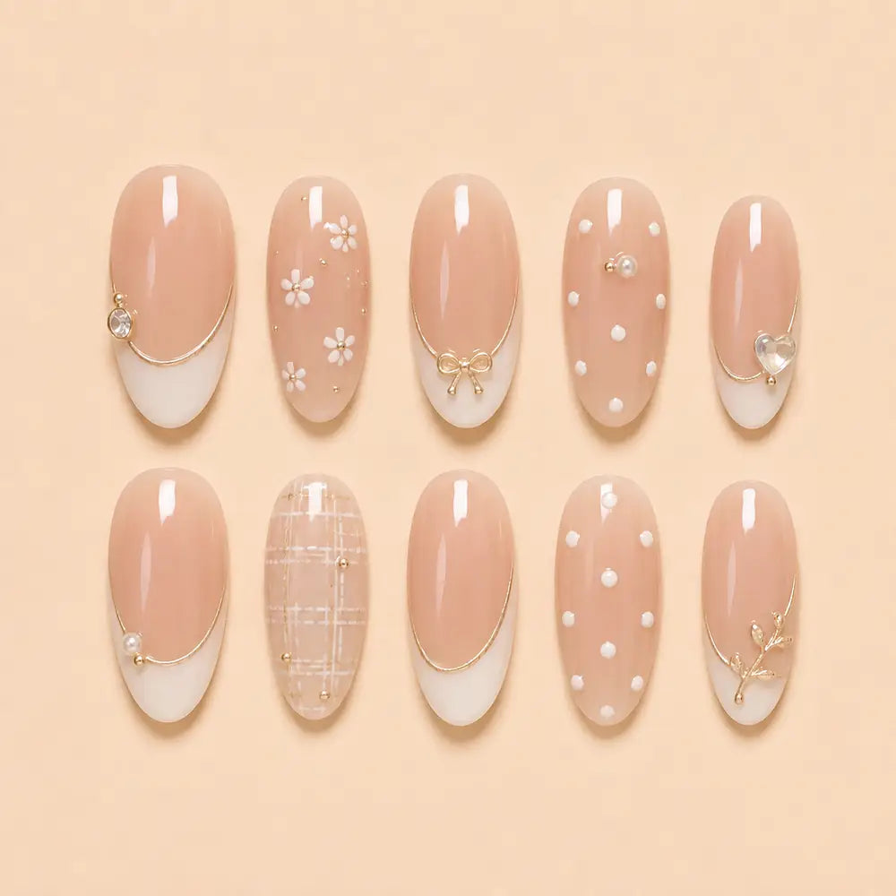 Blush Floral Bow French Tip Press On Nails — image 2