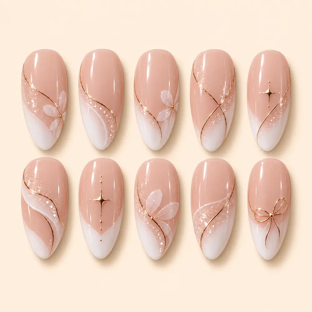 Blush Floral Bow Glitter Press On Nails — image 1