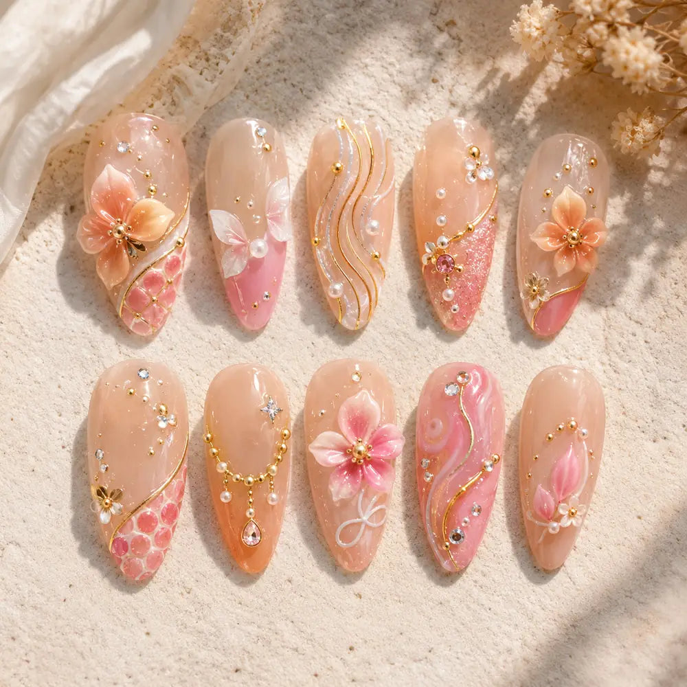 Blush Garden Butterfly 3D Floral Press On Nails — image 2