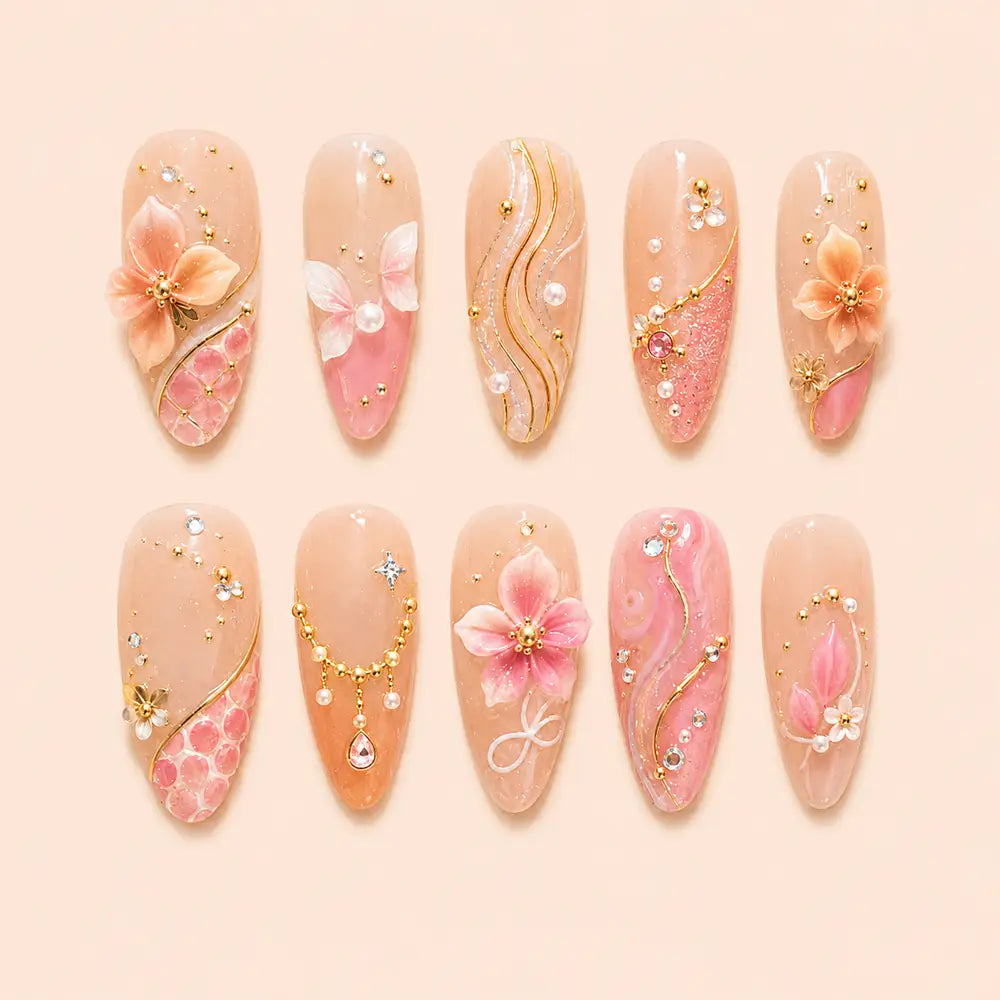 Blush Garden Butterfly 3D Floral Press On Nails — image 1