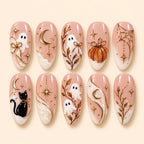 Blush Ghost and Black Cat Halloween 3D Press On Nails — image 1