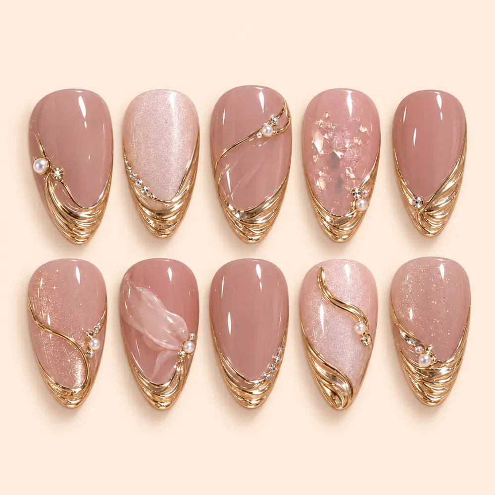 Blush Gold Drapery Pearl Press On Nails — image 1