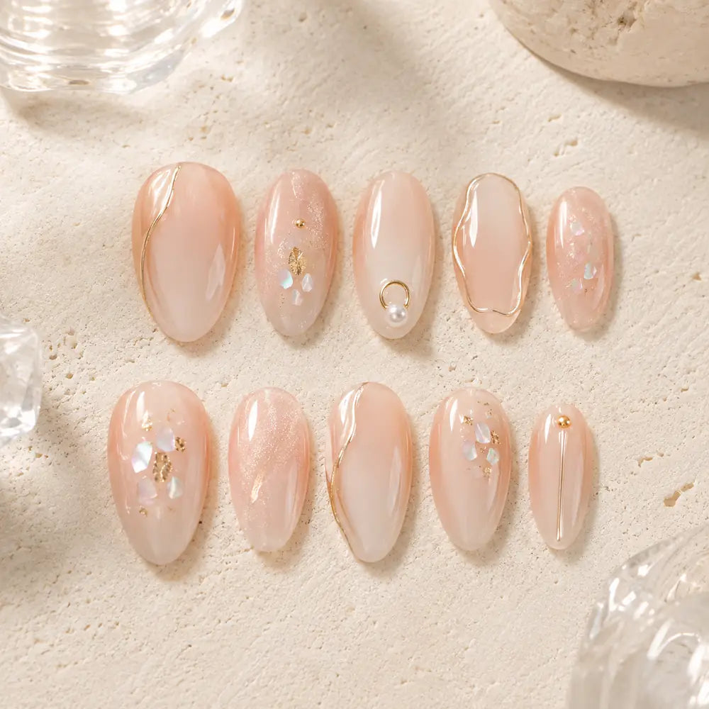 Blush Gold Line & Pearl Press On Nails — image 2