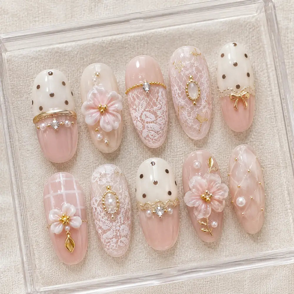 Blush Lace Blossom & Bow 3D Press On Nails — image 2