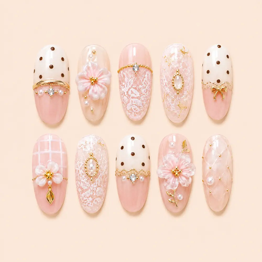 Blush Lace Blossom & Bow 3D Press On Nails — image 1