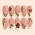Blush Leopard Bow French Tip Press On Nails — image 1