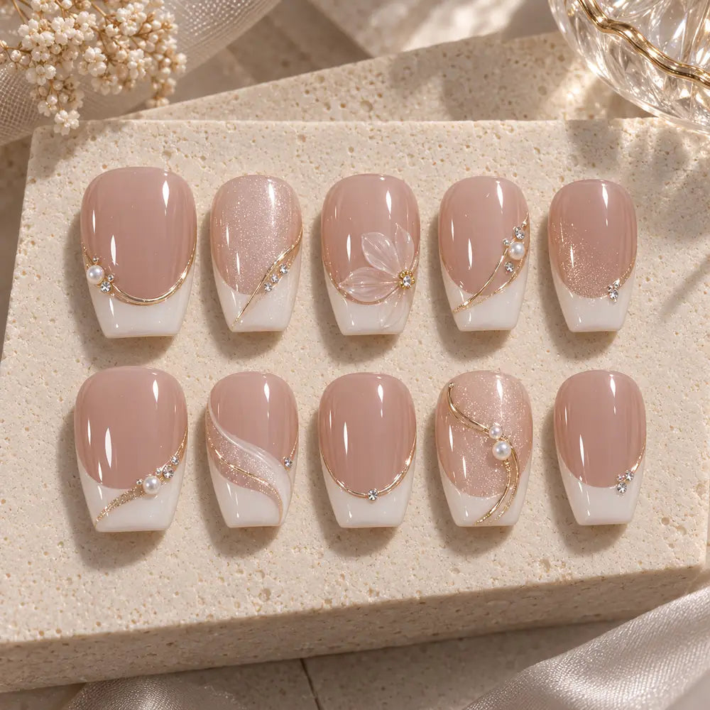 Blush Pearl Floral French Press On Nails — image 2