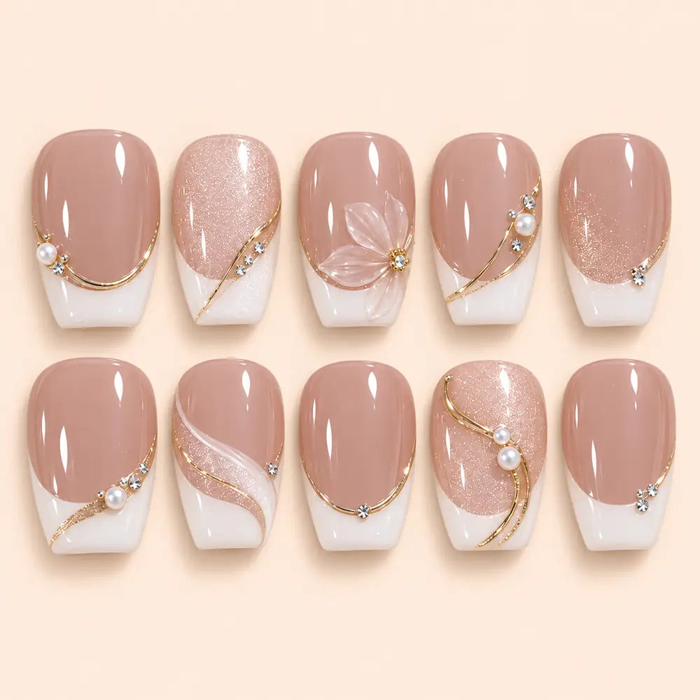 Blush Pearl Floral French Press On Nails — image 1