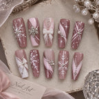 Blush Pink Snowflake Bow Christmas Press On Nails — image 2