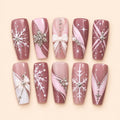 Blush Pink Snowflake Bow Christmas Press On Nails — image 1