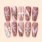 Blush Pink Snowflake Bow Christmas Press On Nails — image 1