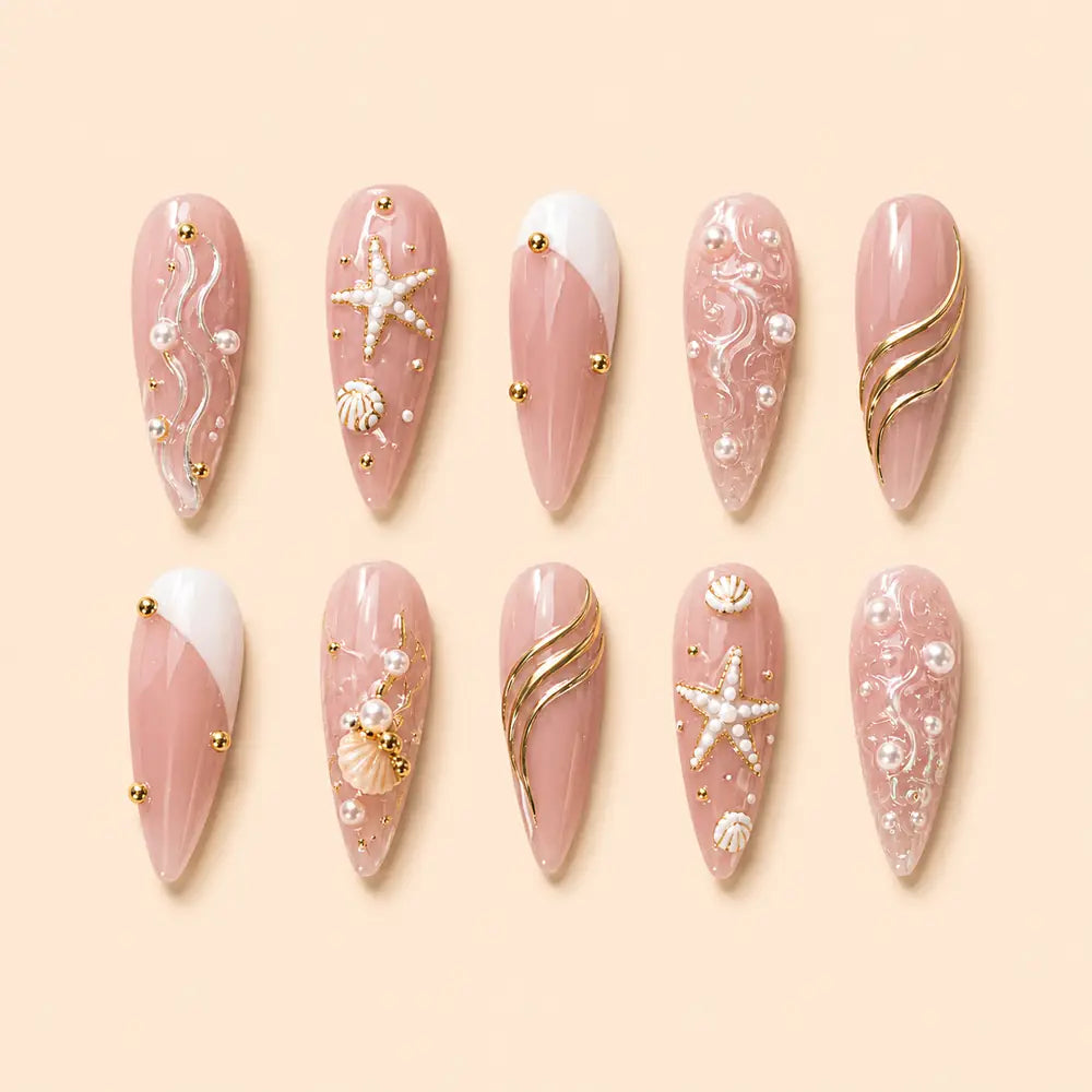 Blush Pink Starfish & Seashell 3D Press On Nails — image 1