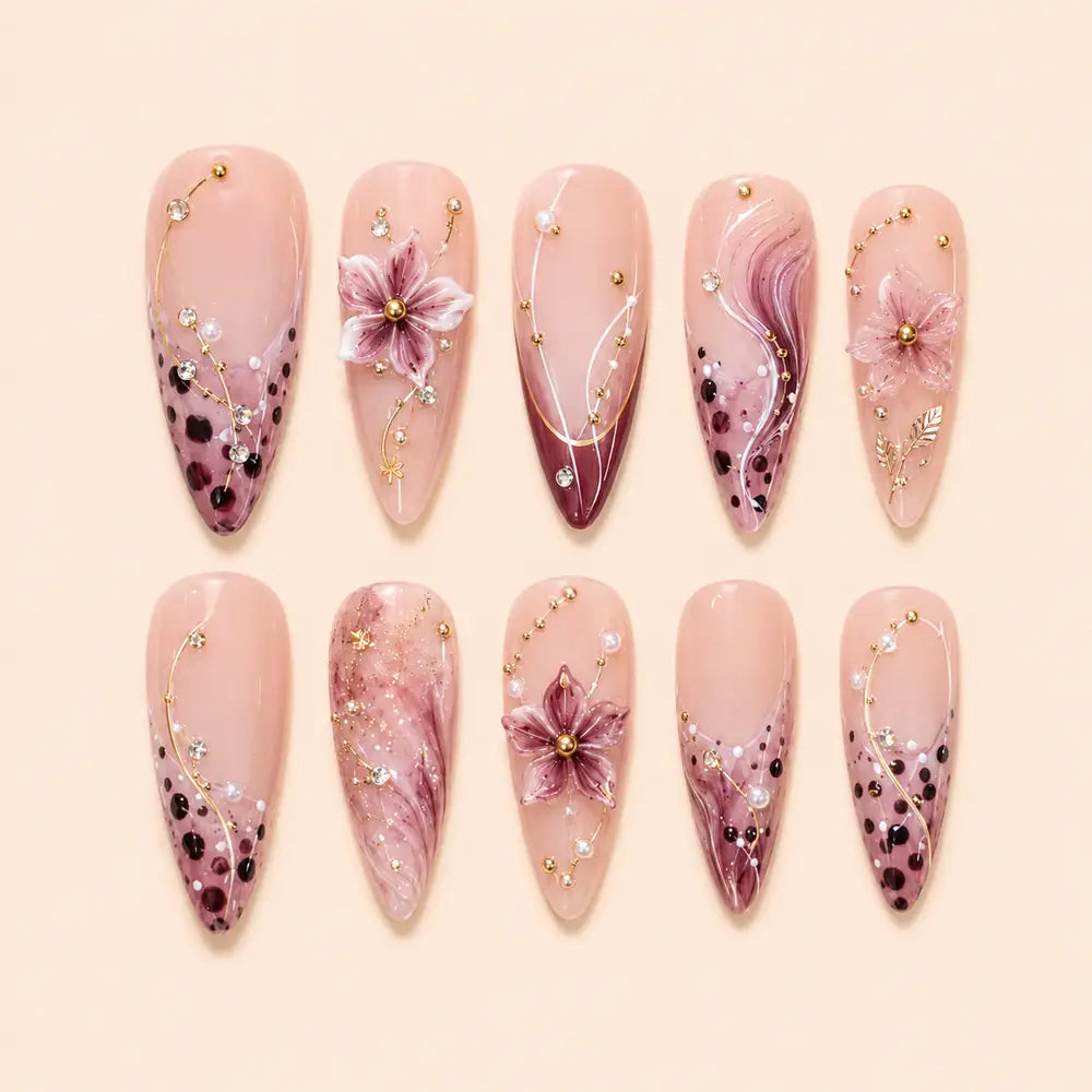 Blush Plum 3D Floral Vine Press On Nails — image 1
