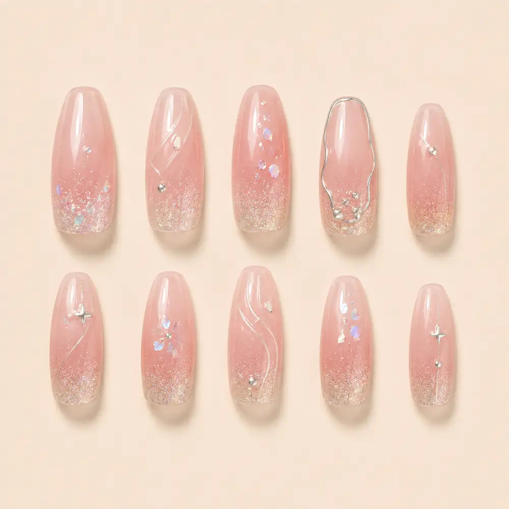 Blush Star Glitter Rhinestone Press On Nails — image 2