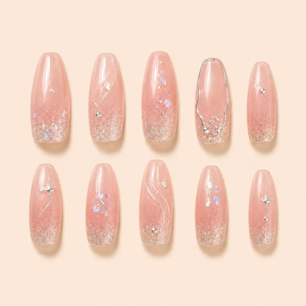 Blush Star Glitter Rhinestone Press On Nails — image 1