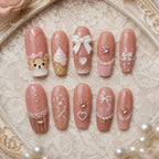 Blush Teddy Sundae Bow & Heart Press On Nails — image 2