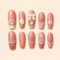Blush Teddy Sundae Bow & Heart Press On Nails — image 1