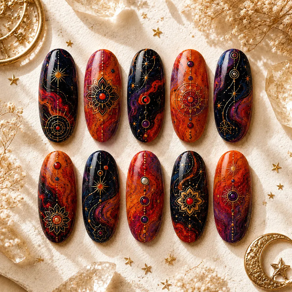 Boho Festival Celestial Marble Press On Nails