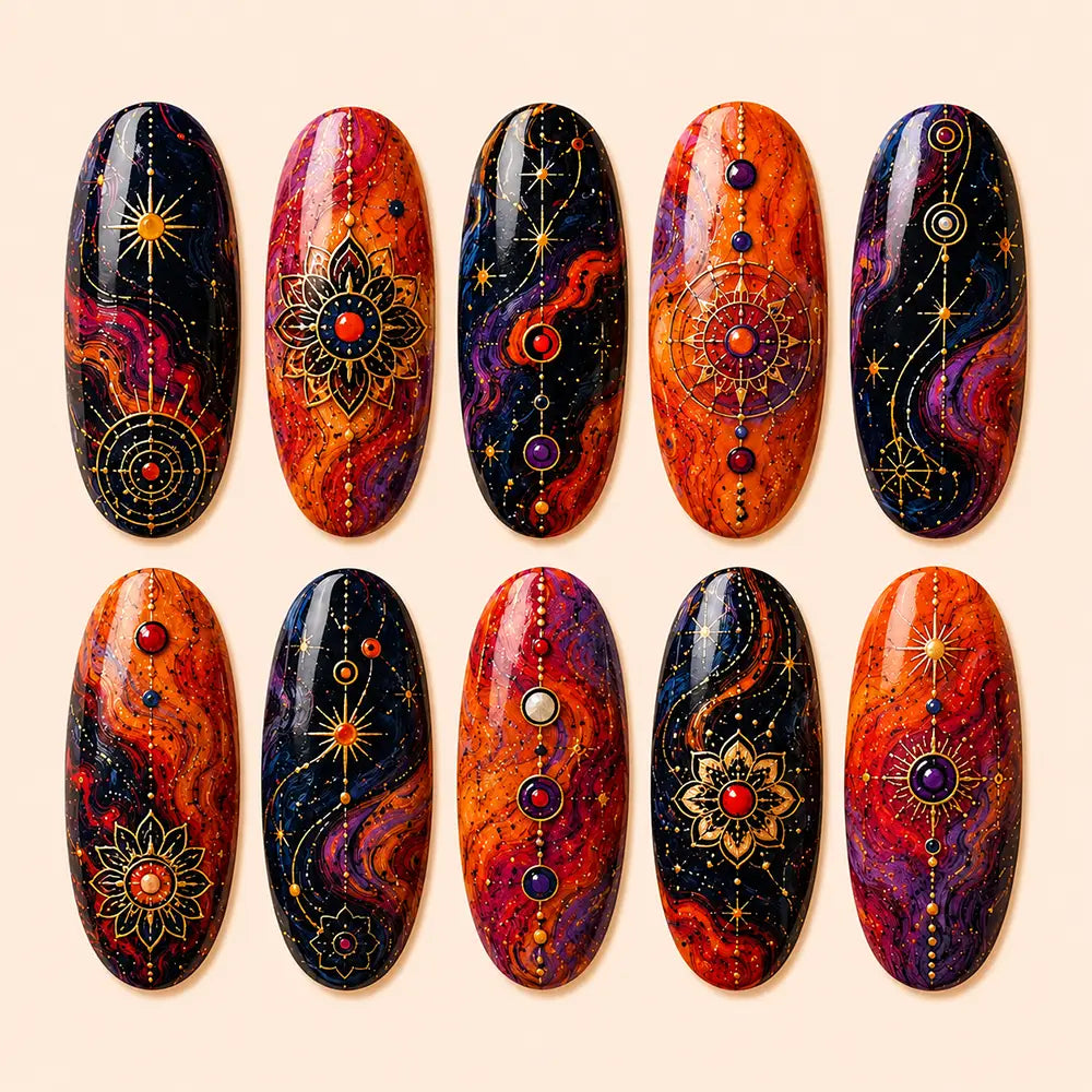Boho Festival Celestial Marble Press On Nails