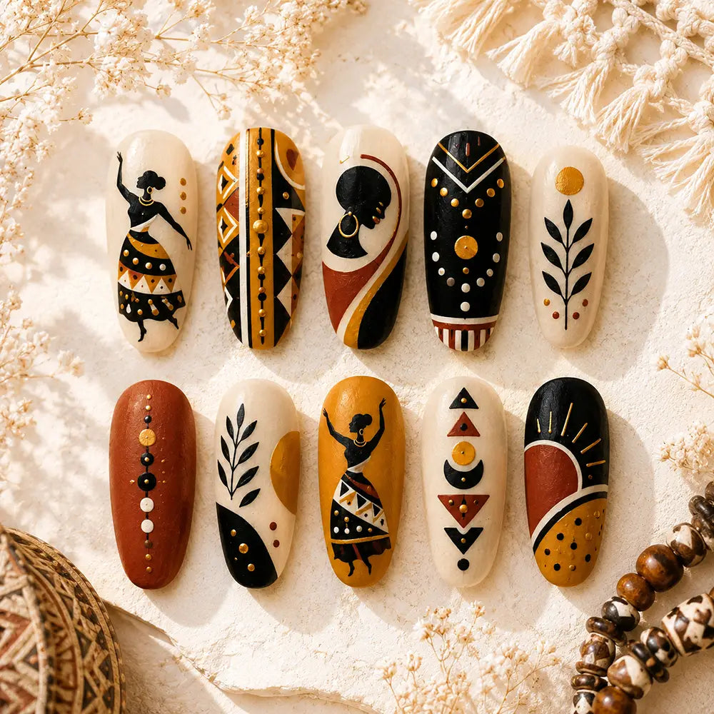 Boho Festival Tribal Silhouette Press On Nails