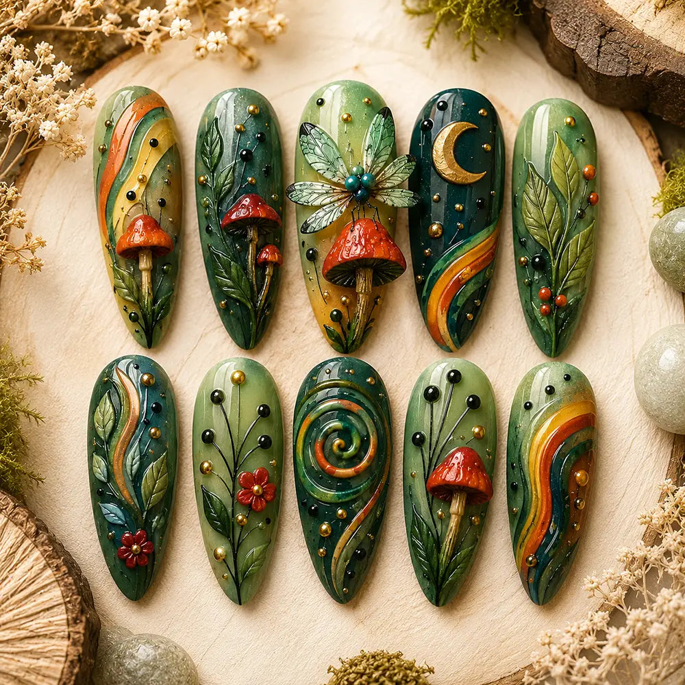 Forest Fairy Mushroom 3D Press On Nails