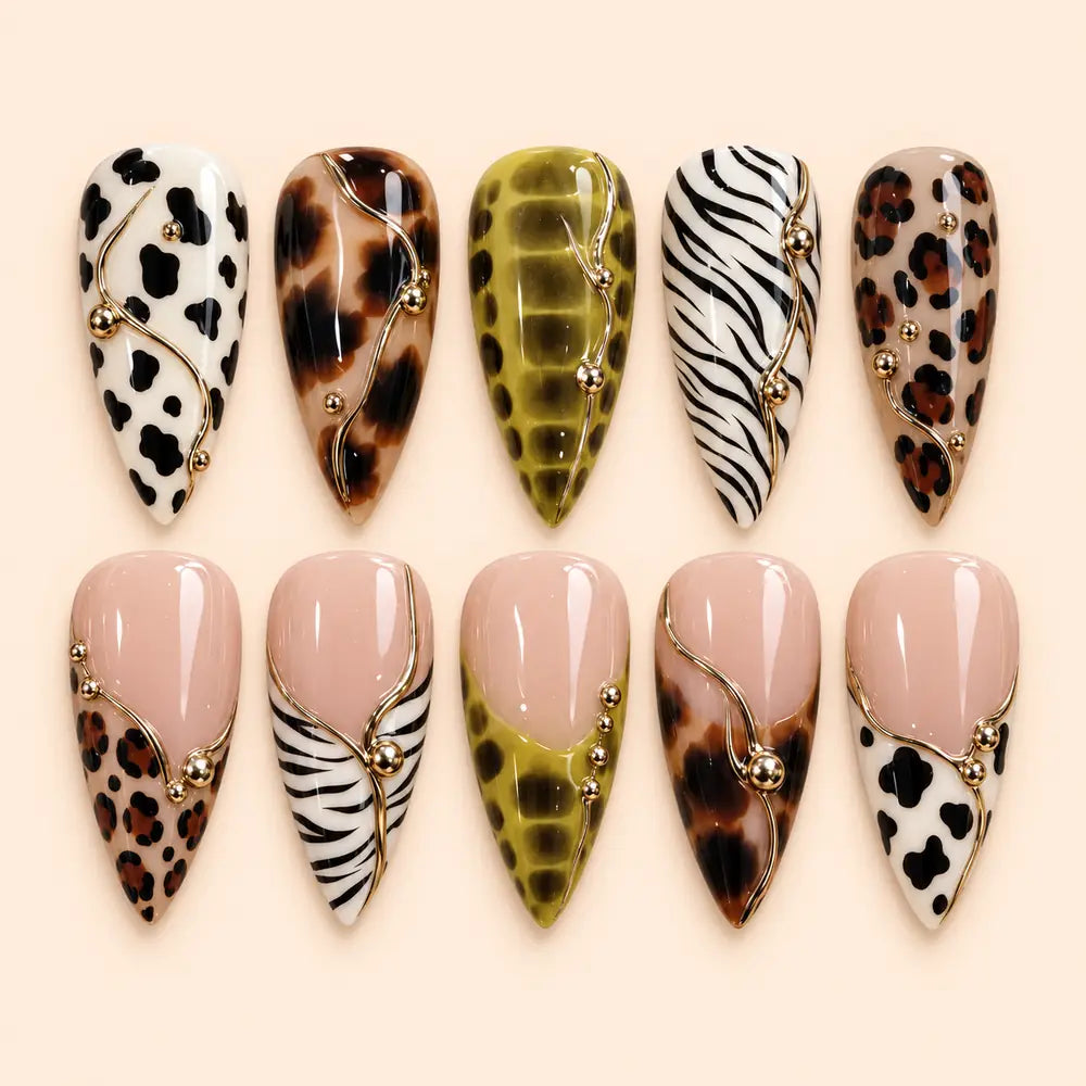 Boho Mixed Animal Print 3D Press On Nails — image 1