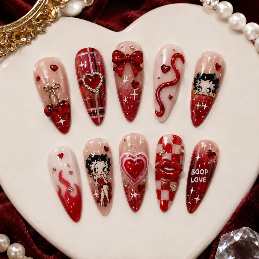 Boop Love Cherry Bow 3D Press On Nails — image 2