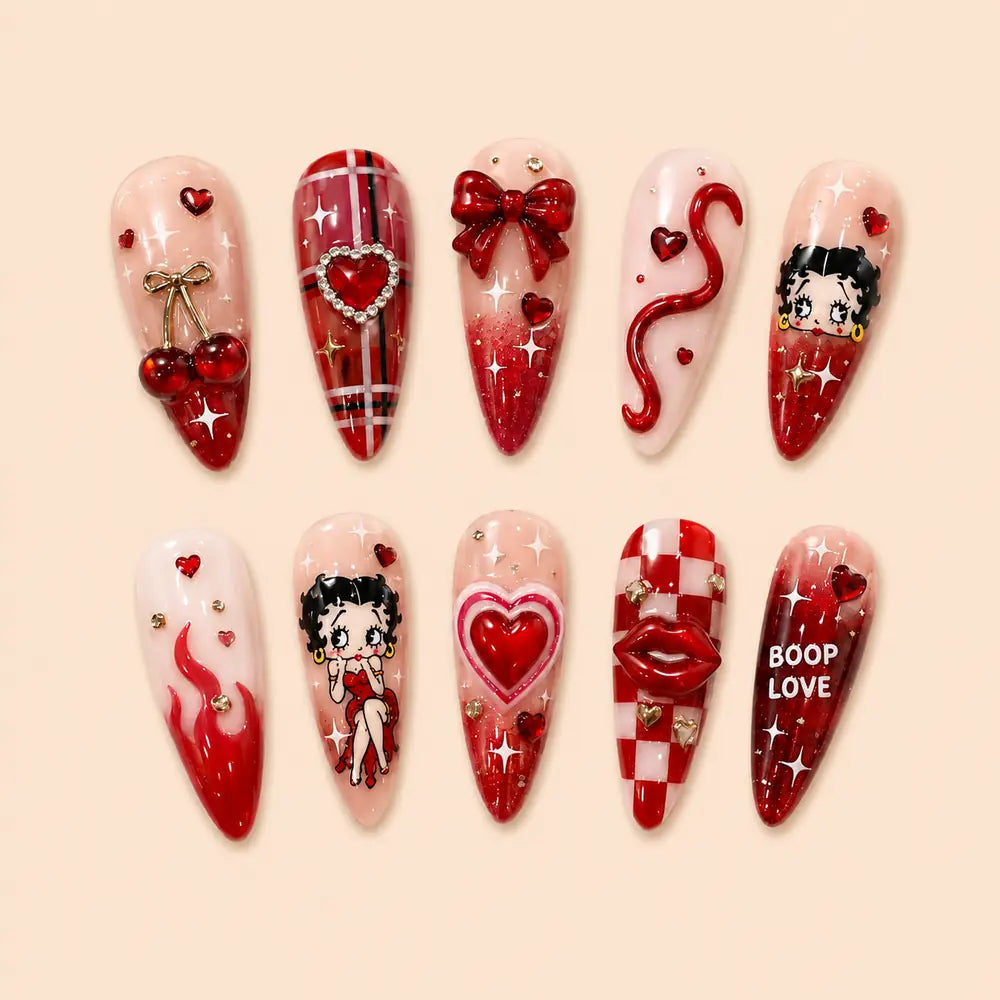 Boop Love Cherry Bow 3D Press On Nails — image 1