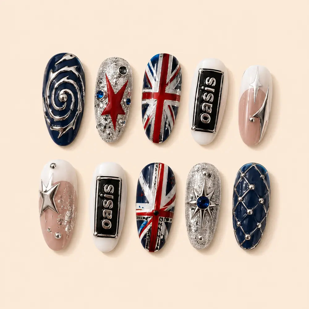 British Union Jack Star Rhinestone Press On Nails — image 1