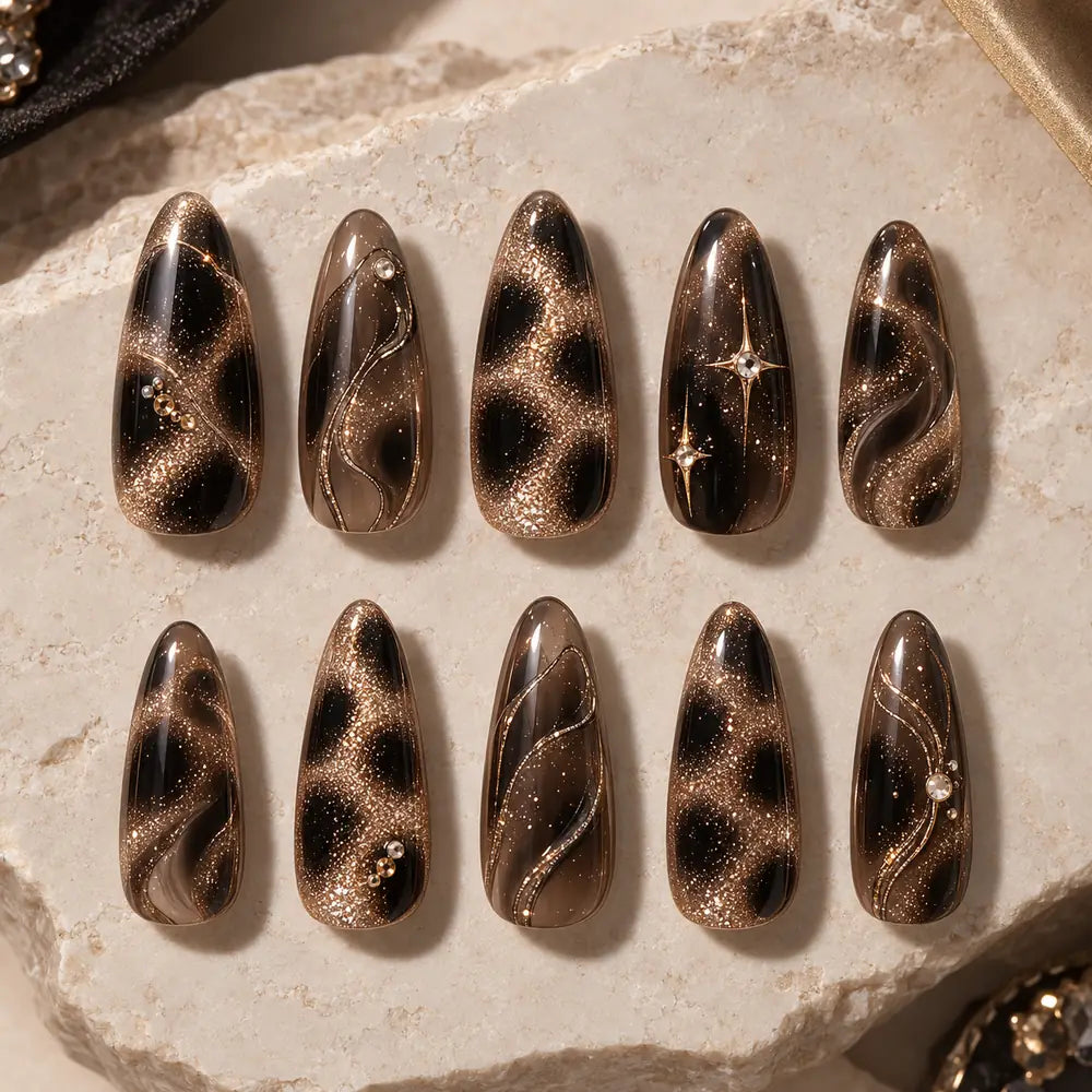 Bronze Cosmic Swirl Glitter Press On Nails — image 2