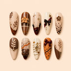 Brown Bear Bow & Botanical 3D Press On Nails — image 1