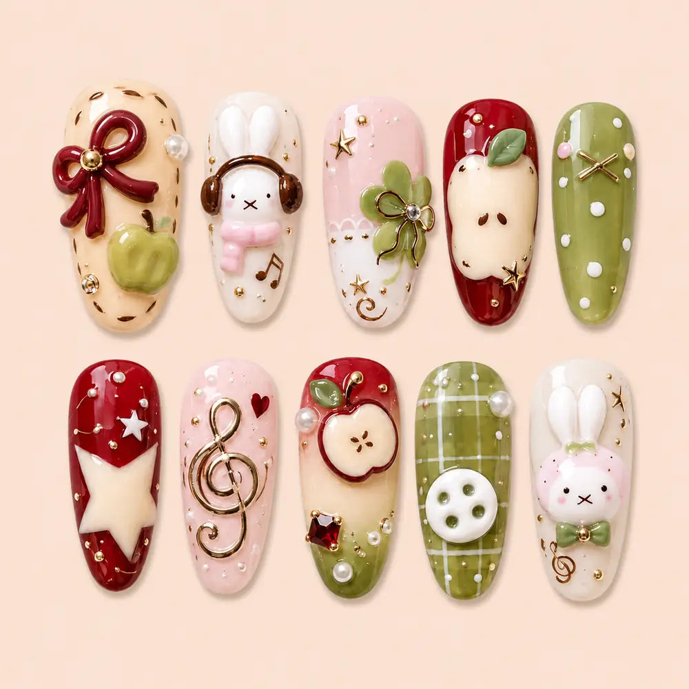 Bunny Melody Apple Charm 3D Press On Nails — image 1