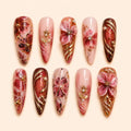 Burgundy Blossom Garden 3D Press On Nails — image 1