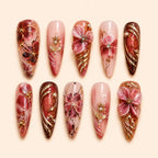 Burgundy Blossom Garden 3D Press On Nails — image 1