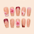 Burgundy Blossom Vine 3D French Tip Press On Nails — image 1