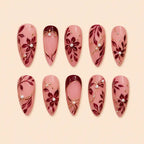 Burgundy Botanical Bow Press On Nails — image 1