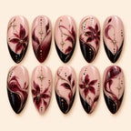 Burgundy Botanical Star 3D French Press On Nails — image 1