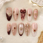 Burgundy Bow Snowflake 3D Rhinestone Press On Nails — image 2