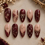 Burgundy Celestial Rose 3D Press On Nails — image 2