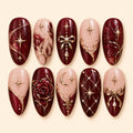 Burgundy Celestial Rose 3D Press On Nails — image 1