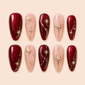 Burgundy Celestial Starburst Rhinestone Press On Nails — image 1