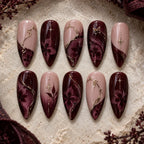 Burgundy Floral Gold Vine Press On Nails — image 2