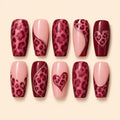 Burgundy Floral Heart Press On Nails — image 1