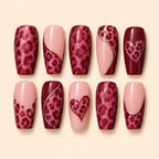 Burgundy Floral Heart Press On Nails — image 1