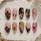 Burgundy Garden Floral Rhinestone Press On Nails — image 2