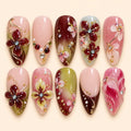 Burgundy Garden Floral Rhinestone Press On Nails — image 1