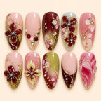 Burgundy Garden Floral Rhinestone Press On Nails — image 1
