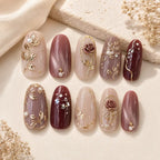 Burgundy Gilded Rose Garden Press On Nails — image 2